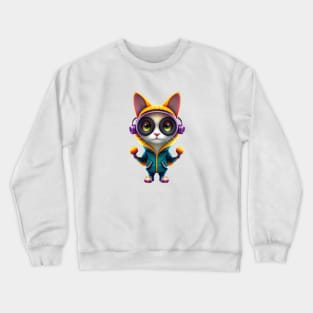 cute cat listening to music Crewneck Sweatshirt